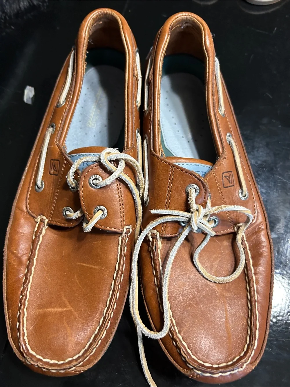 Sperry Men's Brown Leather Boat Shoes with Cream Laces
